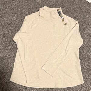 J. Crew Beige Top with Plaid Button Detail